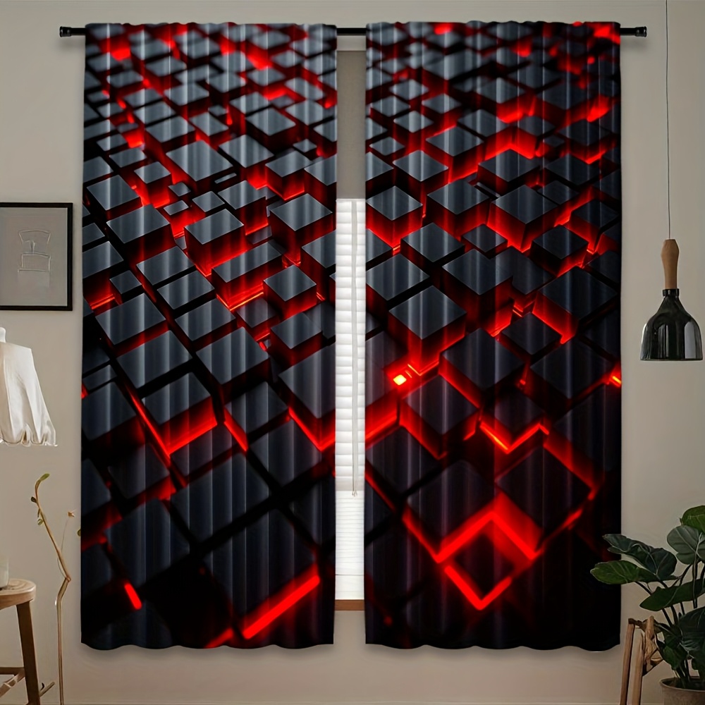 Tech Office Youtube - 2 Buah Tirai Geometris Merah Hitam